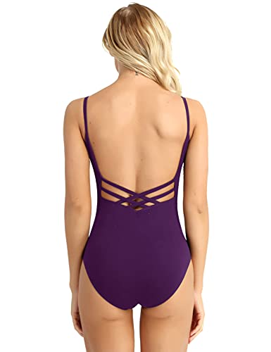 Hansber Women's Sleeveless Ballet Dance Leotards Gymnastics One Piece Athletic Bodysuit Tops Dancewear Swimwear Purple Small