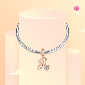 NINGAN Letter A Pendant Charm Rose Gold 925 Sterling Silver Letter Charms,CZ Birthstone Pendant Gifts for Birthday