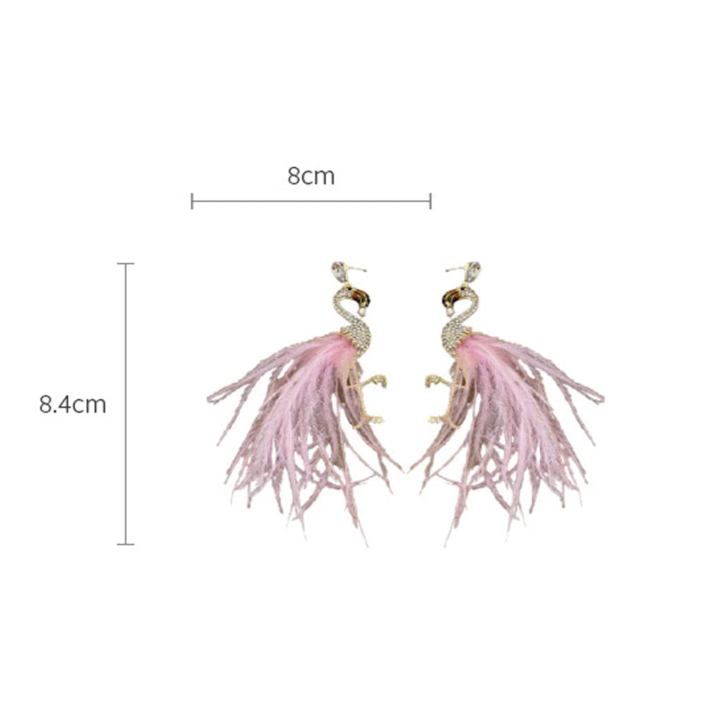 Pink Feather Flamingo Statement Dangle Drop Earrings 14K Gold Plated Cubic Zirconia Large Bird Boho Dangling Hook Earrings Hoops Stud Fashion Jewelry Gifts for Women Girls