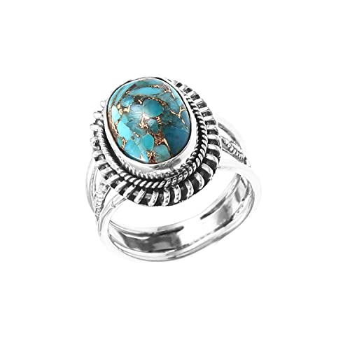 Exclusive Blue Copper Turquoise gemstone ring 925 sterling silver Couple fine fashion ring silver jewelry gift for her (11)