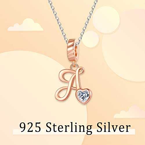 NINGAN Letter A Pendant Charm Rose Gold 925 Sterling Silver Letter Charms,CZ Birthstone Pendant Gifts for Birthday