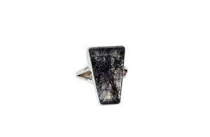 black rutile ring for women, 925 sterling silver ring, rutilated quartz gemstone ring, gift for her, all us ring size (8)