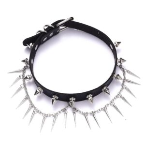 FNQUFUJ Punk Spiked Choker Necklace For Women Men Leather Collar Spikey Chain Studded Chocker Goth Jewelry Halloween Cosplay Accessories (black)