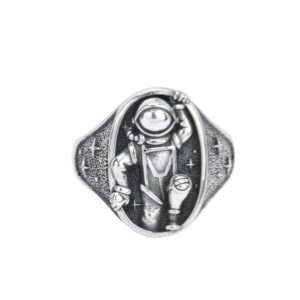 Vintage Astronaut Open Statement Rings for Men Women S925 Sterling Silver Plated Unique Romantic Engagement Wedding Planet Star Spaceship Universe Adjustable Ring Fashion Promise Jewelry Gift for Valentine's Day Anniversary Xmas Bff (Oval)