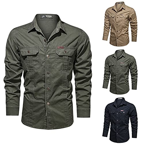 Western Shirts for Men Long Sleeve Snaps Button Work Shirts Plaid Camo Camping Fishing Cowboy Outdoor Tops with Pockets Large