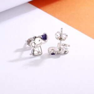 925 Sterling Silver Elephant Earrings Stud Birthstone Hypoallergenic Cute Animal Earrings Jewelry Gift for Women (Purple)