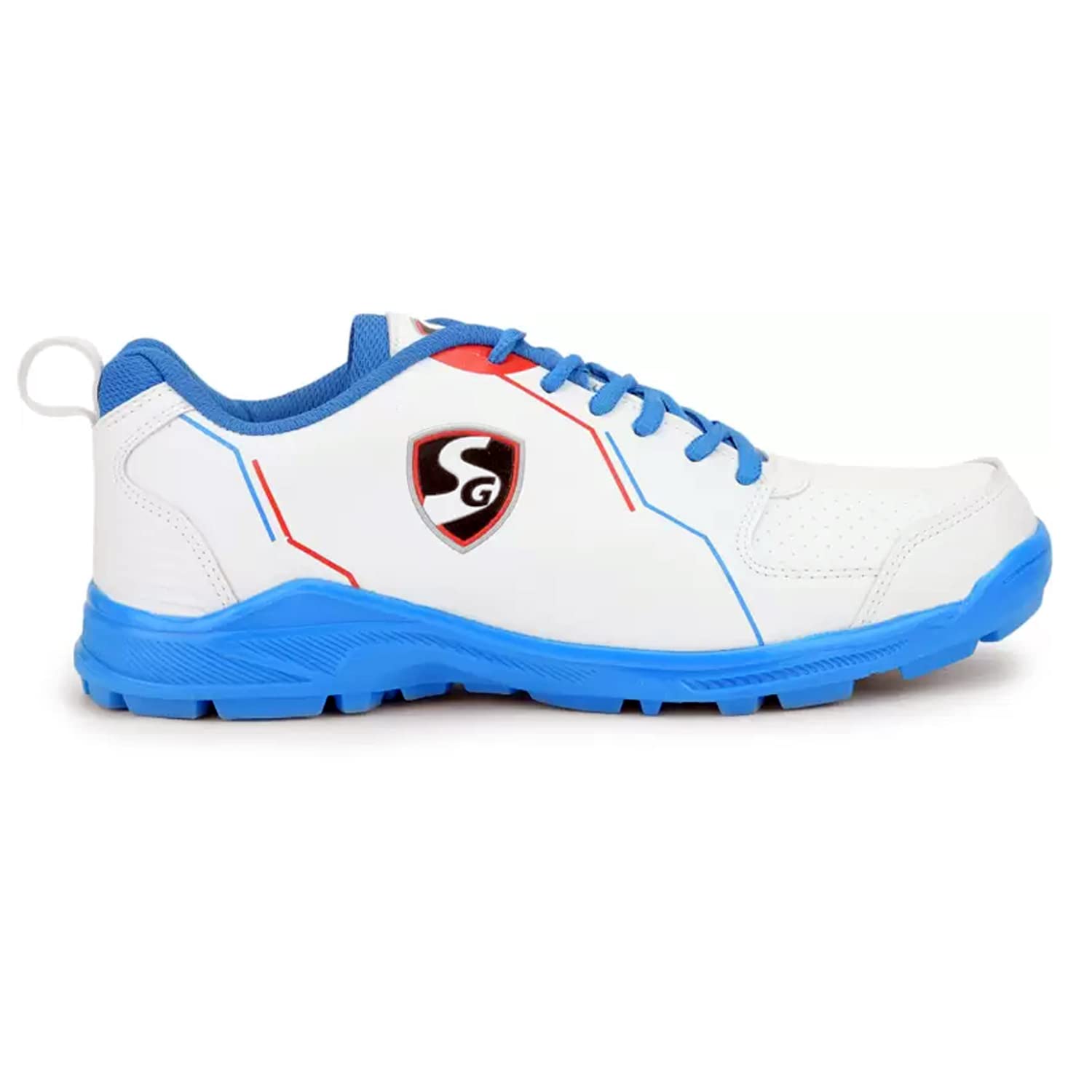 SG Blazelite Cricket Shoes for Men, White/Royal Blue/Red, 8 UK