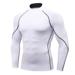 WRAGCFM Men's Compression Shirts Long Sleeve Athletic Running Cool Dry Active Tops Workout Sports Gym Baselayer（White，S）