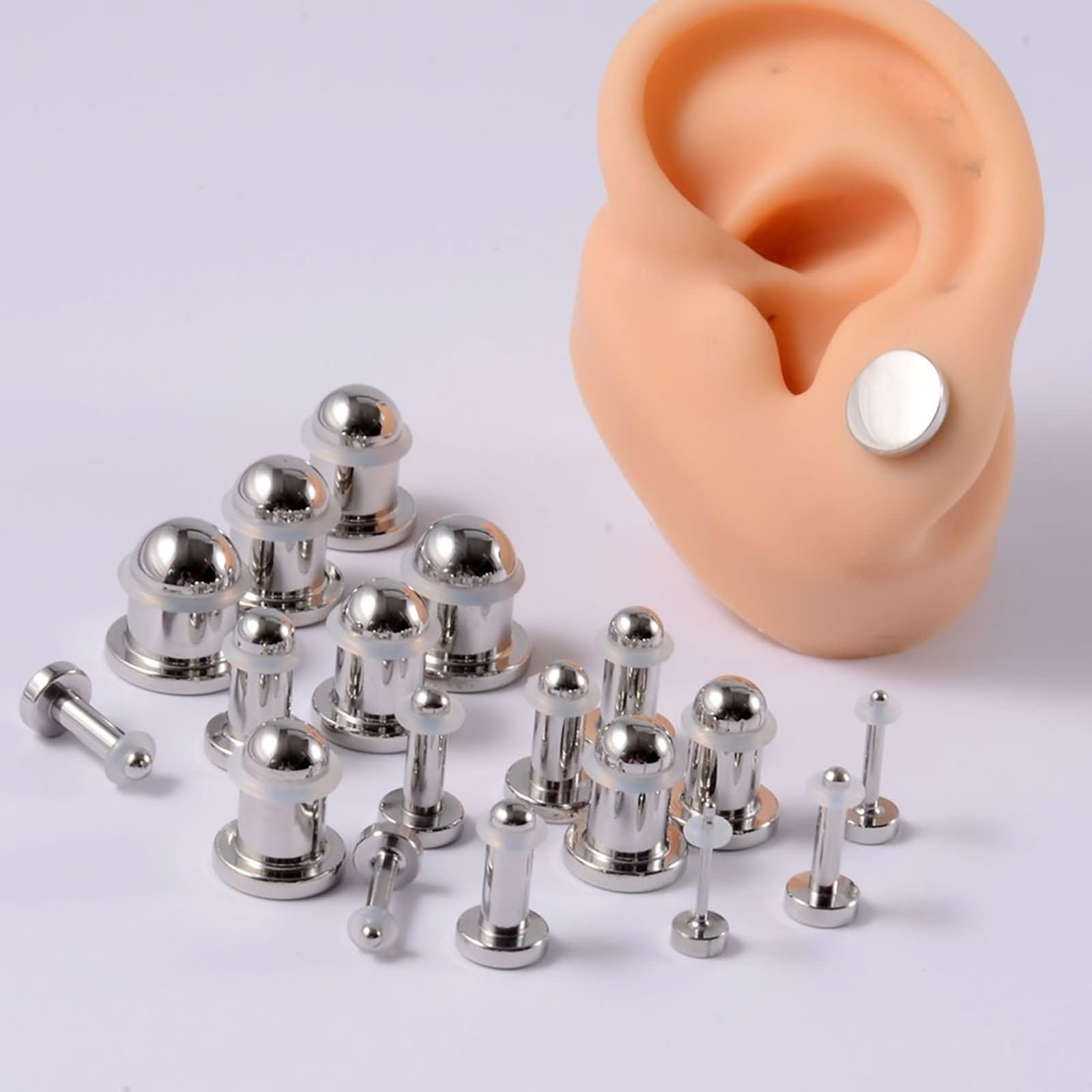 Lieson Ear Plugs, 2PCS Surgical Steel Ear Plugs Gauges 4mm Solid Round Polished Ear Gauges 6G Silver