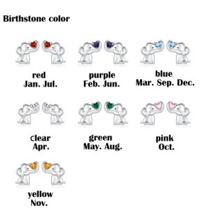 925 Sterling Silver Elephant Earrings Stud Birthstone Hypoallergenic Cute Animal Earrings Jewelry Gift for Women (Purple)