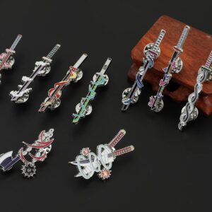 Anime Slayer Keychain Pin Set - Cartoon Figures 9 Hashiras Mini Katana Sword Key Chains Enamel Pin Jewelry Men Women (9 Hashiras Pins)