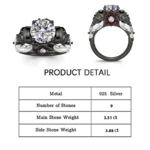 Jeulia 2.55ct Skull Engagement Ring Sets Sterling Silver Heart Cut Red Diamond Ruby Rings Cubic Zirconia Wedding Promise Anniversary Romantic Jewelry for Women Grils Bridal with Gift Box (Romantic Death, 7)