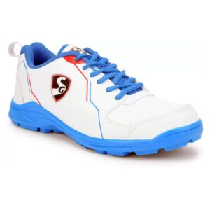 SG Blazelite Cricket Shoes for Men, White/Royal Blue/Red, 8 UK