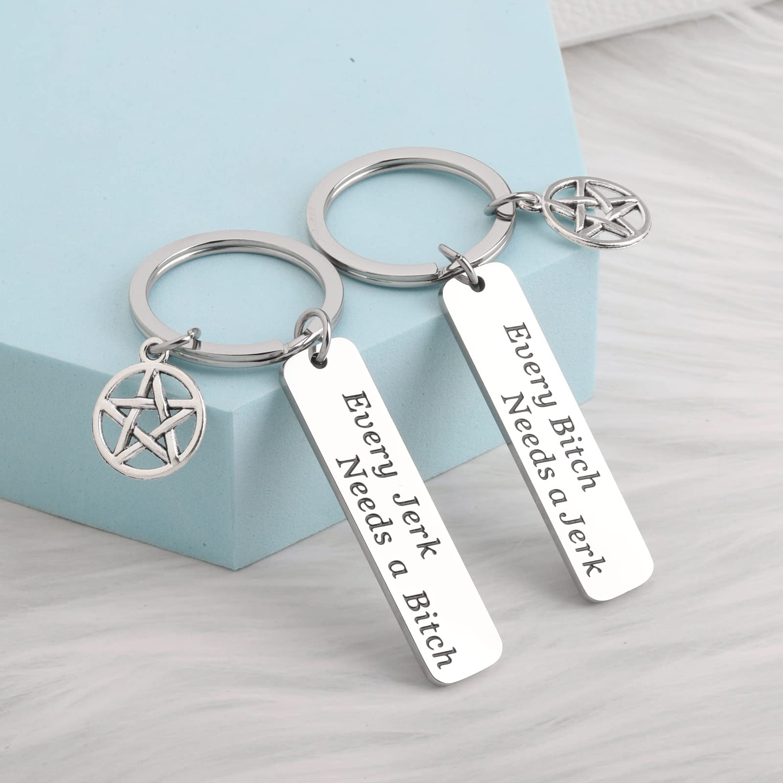 LQRI SPN Jewelry Bitch Jerk Keychain Every Jerk Needs a Bitch Best Friend Keychain TV Show Theme Gifts (silver)