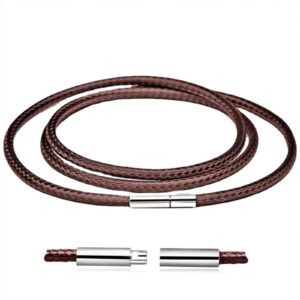 Otxas Leather Necklace Cord, 18inch-24inch Waterproof Rope Necklace for Men Women, 316L Stainless Steel Clasp, 2,3mm Width Leather Necklaces (24 inch, brown 2mm diameter)