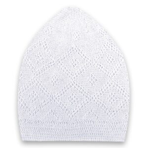 Kapobia Kufi Hats for Men, Muslim Clothes for Men,0 Breathable Skull Beanie, Crochet Cap, Handicraft Taqiyah, Cufi, Kufe (1 Piece, White Color)