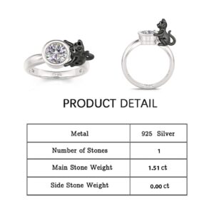 Jeulia Gothic Skull Round Cut Rings: Sterling Silver Hug Me Diamond Skeleton Solitaire Band Ring Wedding Promise Anniversary Halloween Romantic Jewelry for Women with Gift Box (Black Cat, 5)