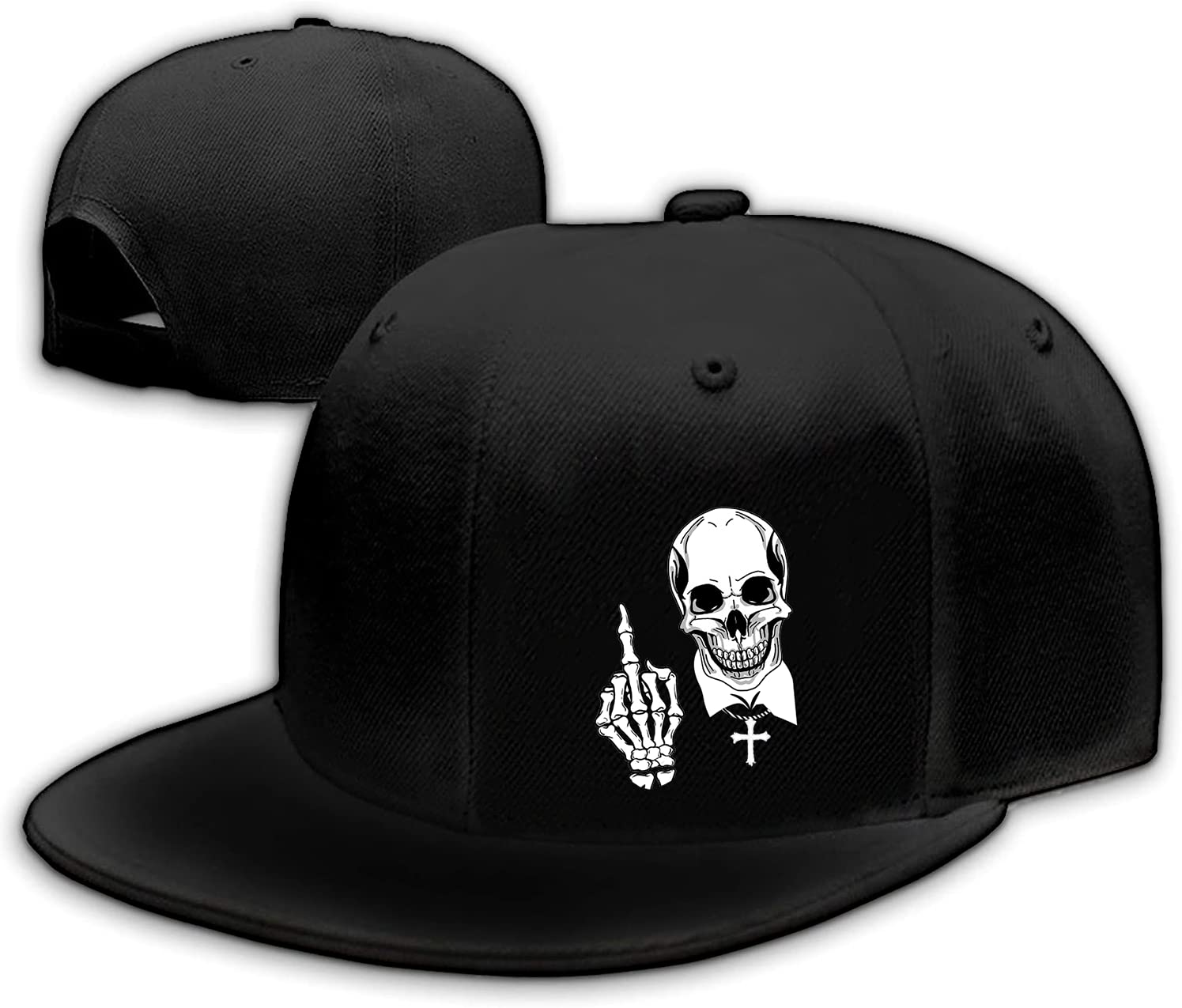 Skull Middle Finger Flat Bill Hat Skeleton Hand Christian Jesus Snapback Hats for Men Adjustable Baseball Cap Fitted Cool Rock N Roll Caps Hip Hop