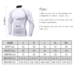 WRAGCFM Men's Compression Shirts Long Sleeve Athletic Running Cool Dry Active Tops Workout Sports Gym Baselayer（White，S）