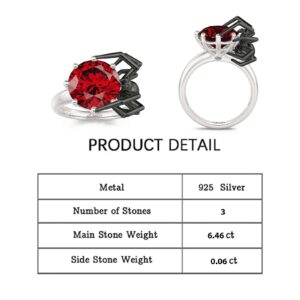 Jeulia Round Cut Silver Ring: Sterling Silver Hug Me Black Spider Gothic Ring Band Fashion Anniversary Promise Engagement Wedding Halloween Ring Set for Her with Gift Jewelry Box (Spider-Red, 8)