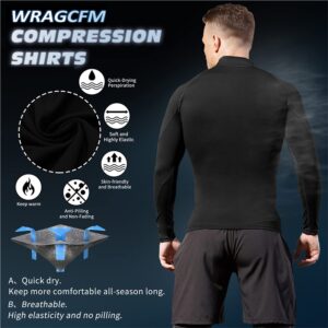 WRAGCFM Men's Compression Shirts Long Sleeve Athletic Running Cool Dry Active Tops Workout Sports Gym Baselayer（Black，S）