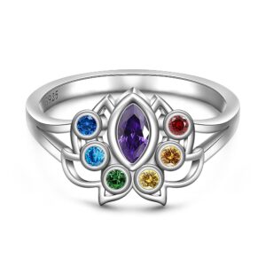 talonior lotus 7 chakra ring for women yoga lotus flower chakra rings sterling silver 925 cz healing crystal stone protection anxiety relief jewelry christmas gifts size 7