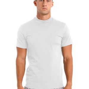 Freebily Mens Basic Turtleneck Short Sleeve T-Shirts Slim Fit Undershirt Solid Knitwear Sweaters White A XX-Large