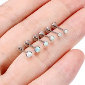 Ftovosyo 20G Threadless Push in Nose Rings Studs Surgical Steel Pushin Nose Stud 2mm 2.5mm 3mm Round White Opal Nose Piercing Jewelry for Women Men