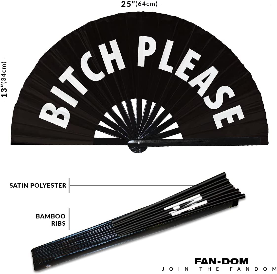 Bitch Please hand fan OMG foldable bamboo circuit rave hand fan Bitch Please! words expressions statement gifts Festival accessories (Black)