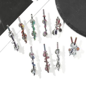 Anime Slayer Keychain Pin Set - Cartoon Figures 9 Hashiras Mini Katana Sword Key Chains Enamel Pin Jewelry Men Women (9 Hashiras Pins)