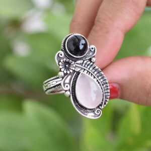 Rekha Gems Rose Quartz Ring-925 Sterling Silver Ring-Vintage Ring-Handmade Ring-Birthday Gift-Pink Gemstone Ring-Boho and Hippie Ring-Birthstone Ring-Rose Quartz Jewelry- ROS43(A) (11 US)