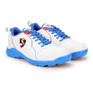 SG Blazelite Cricket Shoes for Men, White/Royal Blue/Red, 8 UK