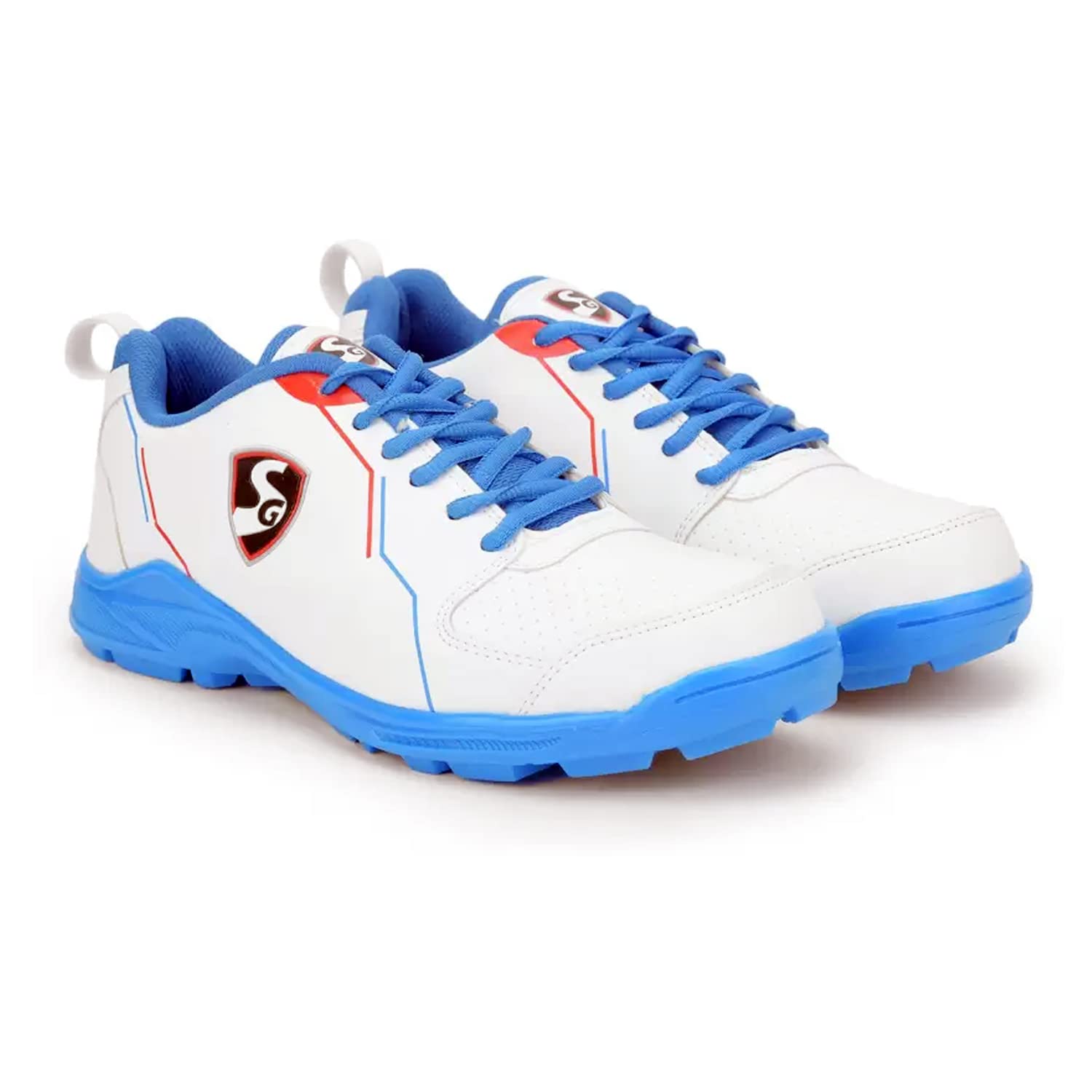 SG Blazelite Cricket Shoes for Men, White/Royal Blue/Red, 8 UK