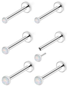 ftovosyo 20g threadless push in nose rings studs surgical steel pushin nose stud 2mm 2.5mm 3mm round white opal nose piercing jewelry for women men