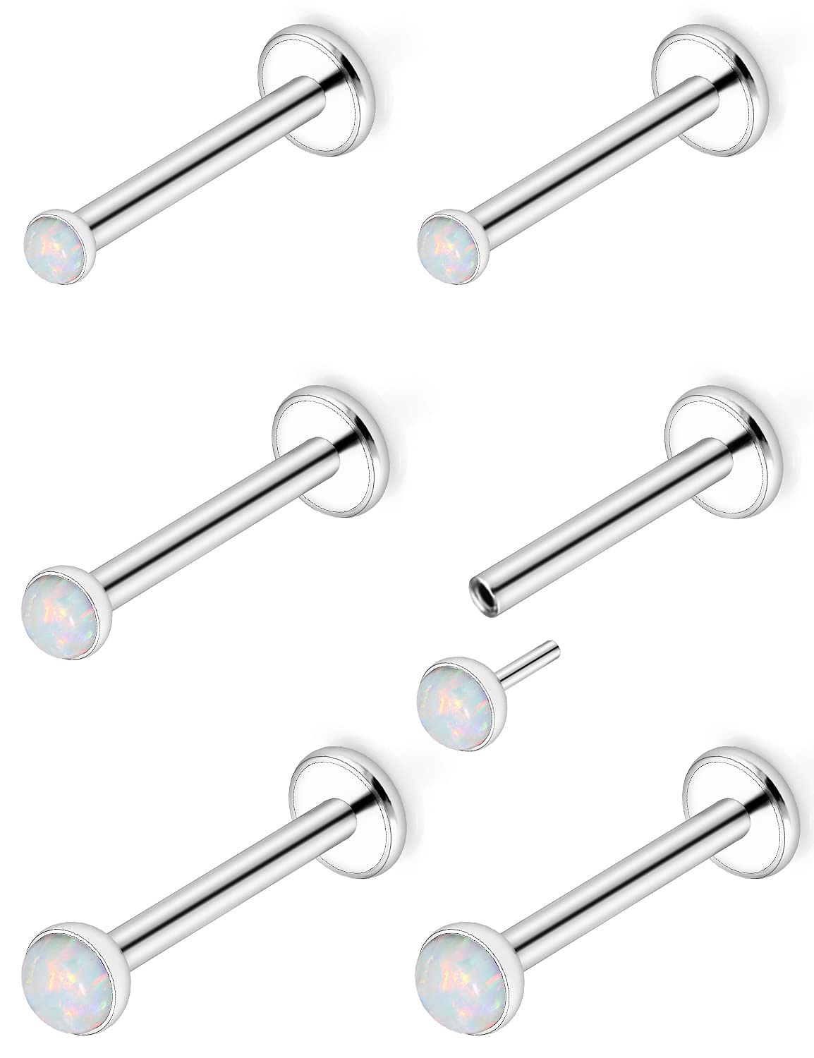 Ftovosyo 20G Threadless Push in Nose Rings Studs Surgical Steel Pushin Nose Stud 2mm 2.5mm 3mm Round White Opal Nose Piercing Jewelry for Women Men