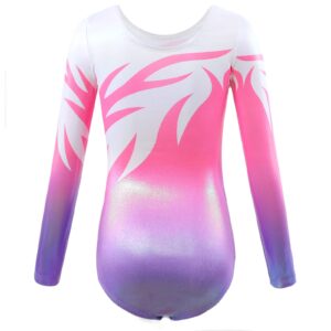 EASTBUDDY Long Sleeve Leotards for Girls Gymnastics Sparkly Toddler Gymnastics Leotard Tumbling Outfit Pink 10-12 Years