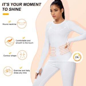 Witkey Thermal Shirt for Women Long Sleeve Warm Soft Fleece Lined Compression Tops Winter Quick Dry Slim Fit Cold Weather Base Layer Women Top for Ski Athletic Workout Sport Running 5021 White M