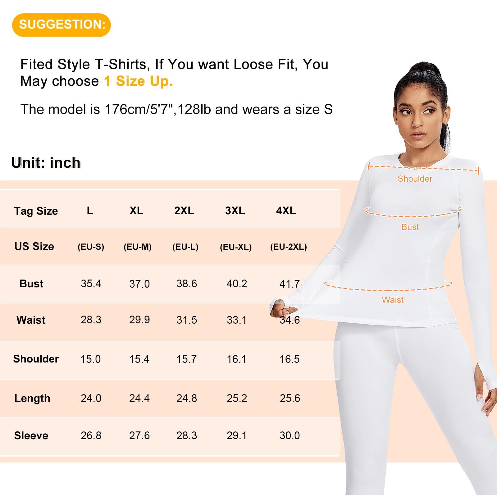 Witkey Thermal Shirt for Women Long Sleeve Warm Soft Fleece Lined Compression Tops Winter Quick Dry Slim Fit Cold Weather Base Layer Women Top for Ski Athletic Workout Sport Running 5021 White M