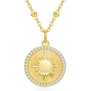 cde 14k gold plated sun coin birthstone pendant necklaces for women 925 sterling silver, christmas birthday anniversary jewelry gift for women girlfriend mom daughter her