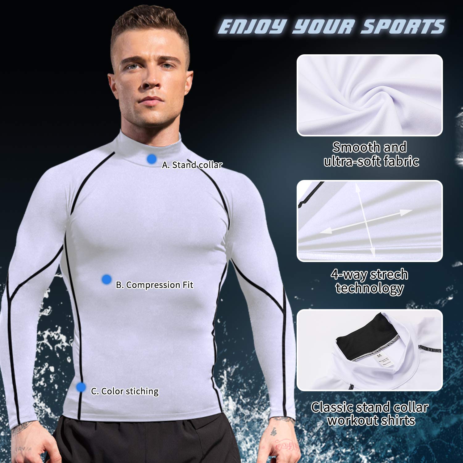 WRAGCFM Men's Compression Shirts Long Sleeve Athletic Running Cool Dry Active Tops Workout Sports Gym Baselayer（White，S）