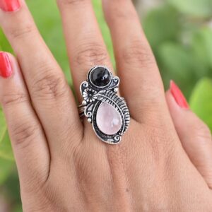 Rekha Gems Rose Quartz Ring-925 Sterling Silver Ring-Vintage Ring-Handmade Ring-Birthday Gift-Pink Gemstone Ring-Boho and Hippie Ring-Birthstone Ring-Rose Quartz Jewelry- ROS43(A) (11 US)