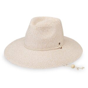 Wallaroo Hat Company Women’s Petite Sanibel Fedora – UPF 50+, Wide Brim, Packable, Adjustable Size for X-Small Crown Sizes – Chic and Sun-Smart Hat for Sports, Travel and Everyday (White/Beige)