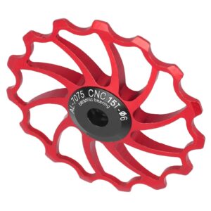 Bike Guide Pulley, 15T Rear Derailleur Pulley Aluminum Alloy Ceramic Bearing Guide Wheel Pulley, Bicycle Guide Wheel for Road Bike, Mountain Bike, MTB, BMX(Red)