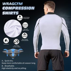 WRAGCFM Men's Compression Shirts Long Sleeve Athletic Running Cool Dry Active Tops Workout Sports Gym Baselayer（White，S）