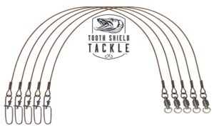 tooth shield tackle 5 pack 90 lb 10" premium 49 strand wire musky leaders muskie pike leader ball bearing swivel stay-lok snap