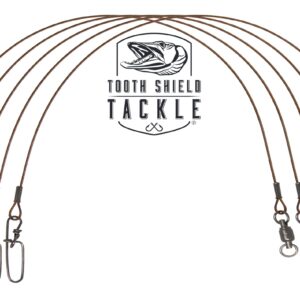 Tooth Shield Tackle 5 Pack 90 lb 10" Premium 49 Strand Wire Musky Leaders Muskie Pike Leader Ball Bearing Swivel Stay-Lok Snap