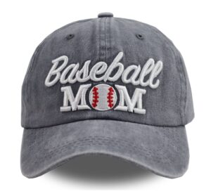 manmesh hatt baseball mom hat for women, funny mother's day softball accessories team gifts, vintage washed distressed embroidered softball mom baseball cap for mama, grandma grey