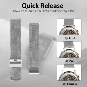 cobee Milanese Mesh Watch Bands, Quick Release Replacement Watch Straps Adjustable Stainless Steel Watchbands for Men Women Universal Metal Mesh Straps Compatible with 20mm Lug Width(Silver, 20mm)