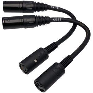 CESS-255 MIDI to XLR Cable, Female 5-Pin MIDI to 3-Pin XLR Male Plug Adapter for Fog Machines and MIDI to XLR Conversion Devices, 6 Inches, 2 Pack