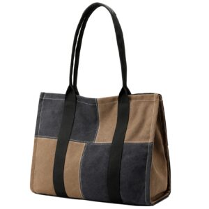 zhierna large canvas tote bags for women,15.7 * 13 inch shoulder laptop bag with top zipper for work travel beach